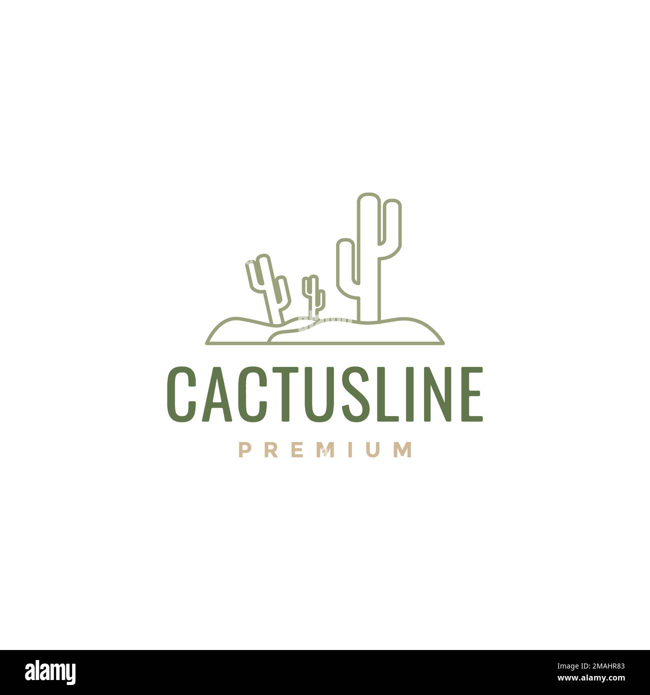 pianta deserto cactus saguaro linee minime logo disegno vettoriale icona modello di illustrazione Illustrazione Vettoriale