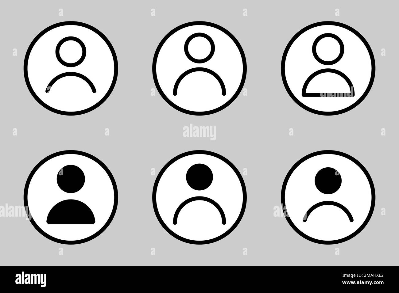 Set di icone utente. Profilo avatar, stile cerchio utente social media isolato su sfondo bianco. Illustrazione vettoriale Illustrazione Vettoriale
