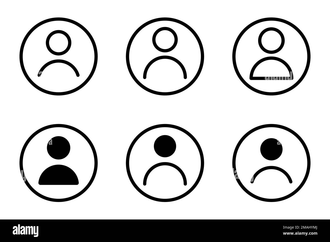 Set di icone utente. Profilo avatar, stile cerchio utente social media isolato su sfondo bianco. Illustrazione vettoriale Illustrazione Vettoriale