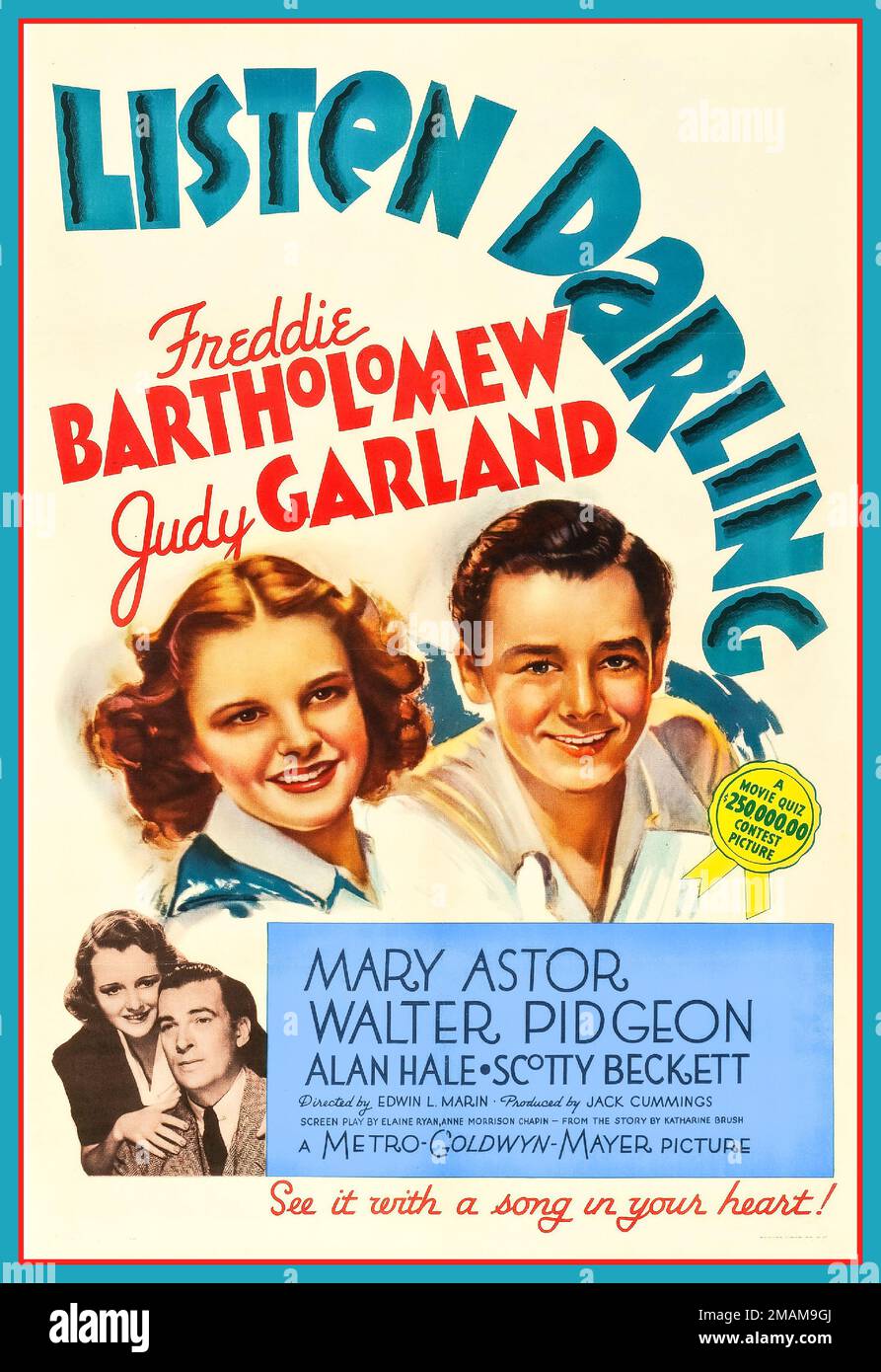 Vintage Movie Poster 1938 "Listen Darling" con Freddie Bartholomew e Judy Garland MGM Picture Hollywood USA Foto Stock