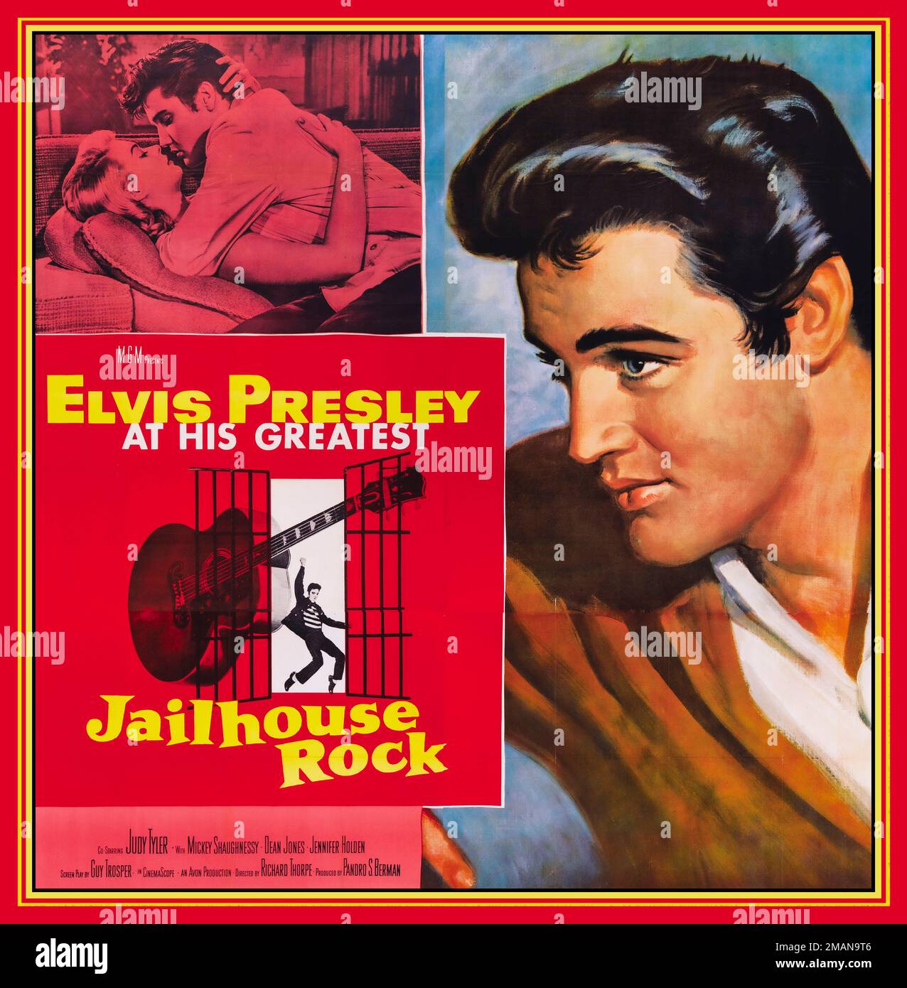 JAILHOUSE ROCK Vintage Elvis Presley 'Jailhouse Rock' 1957 Film sei fogli pubblicità poster Hollywood USA Foto Stock