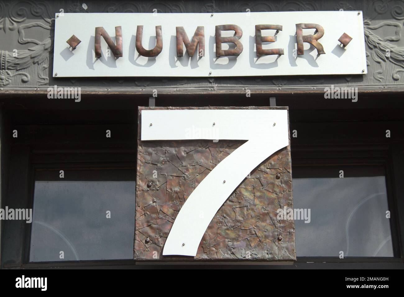 "Number 7", un logo aziendale negli Stati Uniti Foto Stock