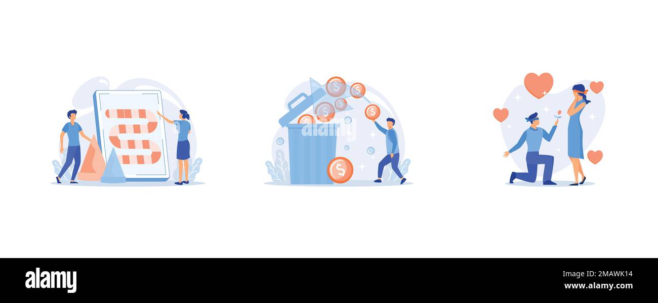 un giovane uomo tiene fuori la sua mano d'aiuto ad un altro in uno stato di depressione, investimento del bene immobile, assistente virtuale di affari, vettore piatto regolato moderno Illustrazione Vettoriale