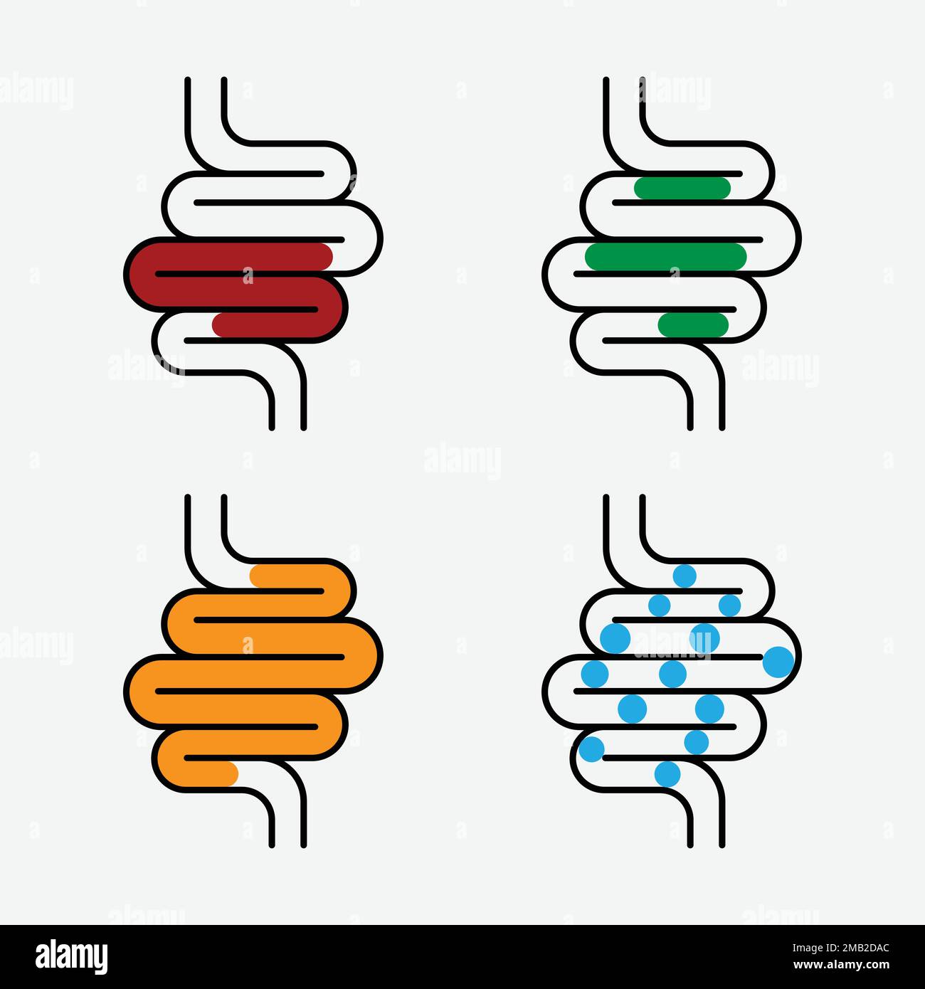 Set dolore addominale gonfiore Illustrazione Vettoriale