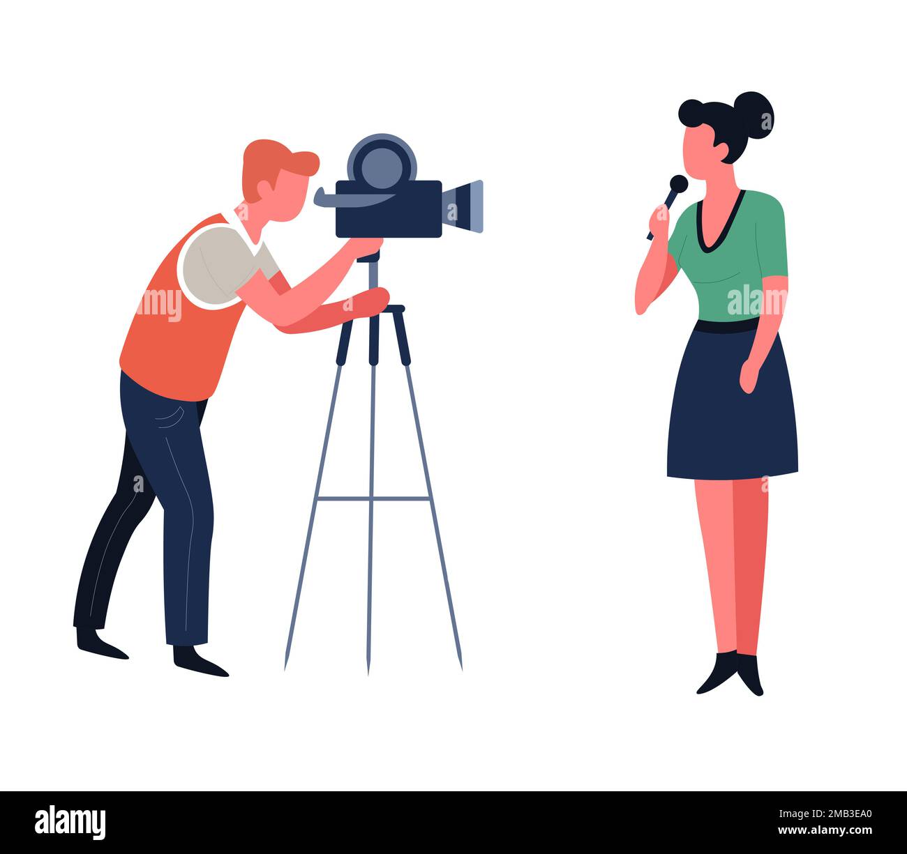 Giornalista e cameraman TV show o notizie programma di riprese o riprese Illustrazione Vettoriale