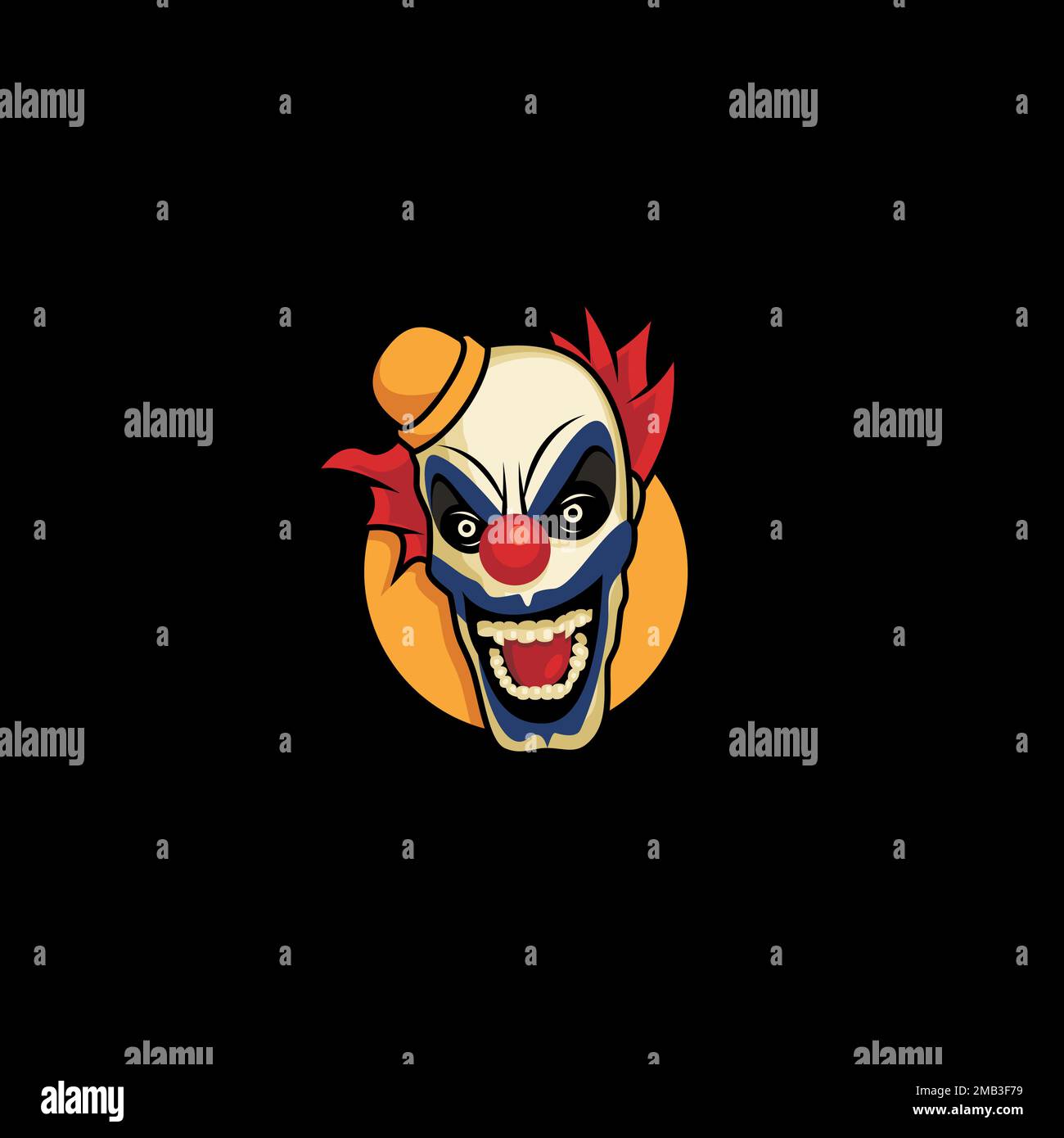 Creepy Clown logo o carattere design Illustrazione Vettoriale