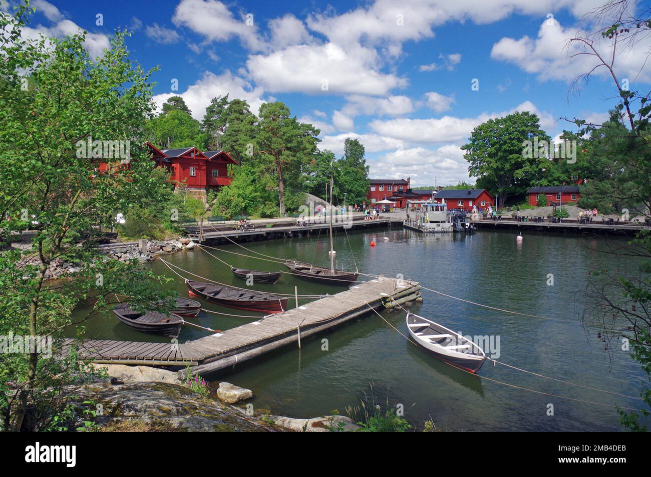 Piccola isola, barche, idil, destinazione, Fjaedarholma, Stoccolma, Svezia Foto Stock