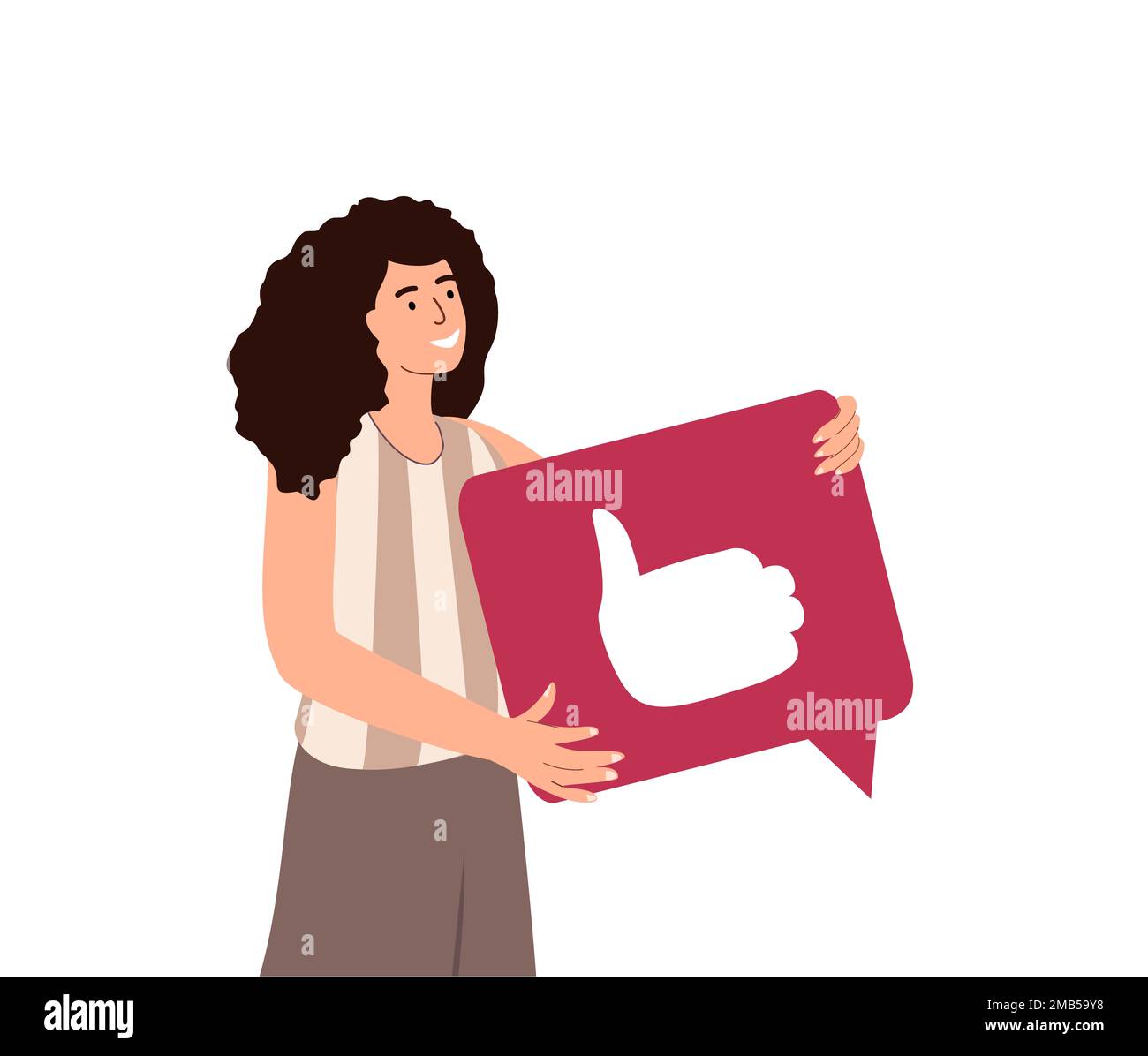 Web Designer Donna tenendo grande come segno per la comunicazione online, UI UX design di messaggero mobile Site.Digital chat applicazione layout di interfaccia per Foto Stock