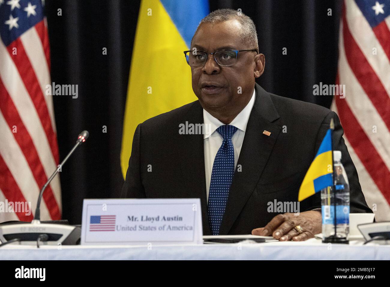 Ramstein, Germania. 20th Jan, 2023. STATI UNITI Il Segretario della Difesa Lloyd Austin interviene alla conferenza. Credit: Hannes P. Albert/dpa/Alamy Live News Foto Stock