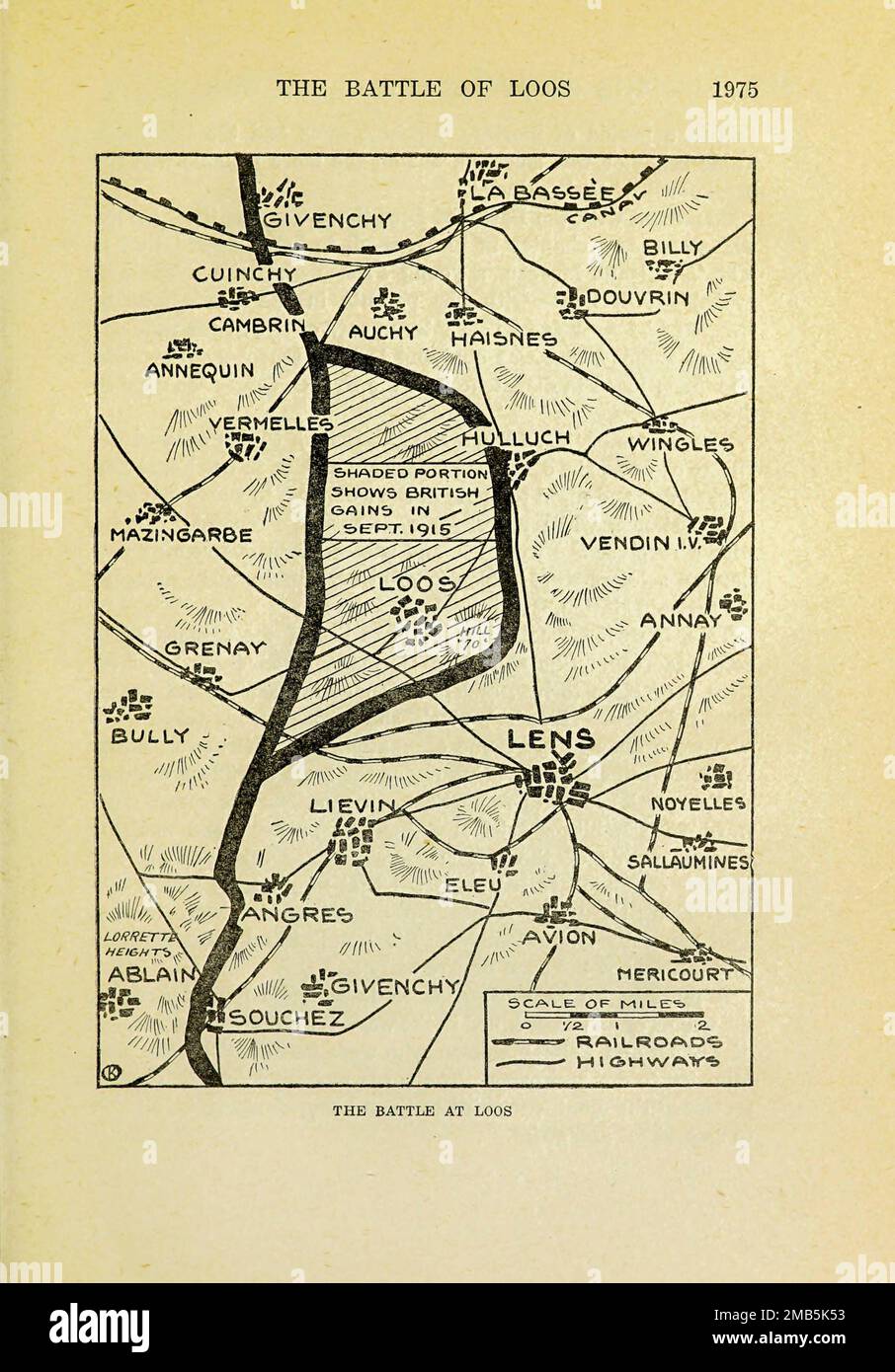 Battaglia a Loos dal libro la storia della grande guerra; la storia completa degli eventi fino ad oggi DIPLOMATICI E DOCUMENTI DI STATO di Reynolds, Francis Joseph, 1867-1937; Churchill, Allen Leon; Miller, Francis Trevelyan, 1877-1959; Wood, Leonard, 1860-1927; Knight, Austin Melvin, 1854-1927; Palmer, Frederick, 1873-1958; Simonds, Frank Herbert, 1878-; Ruhl, Arthur Brown, 1876- Volume VII pubblicato nel 1920 Foto Stock