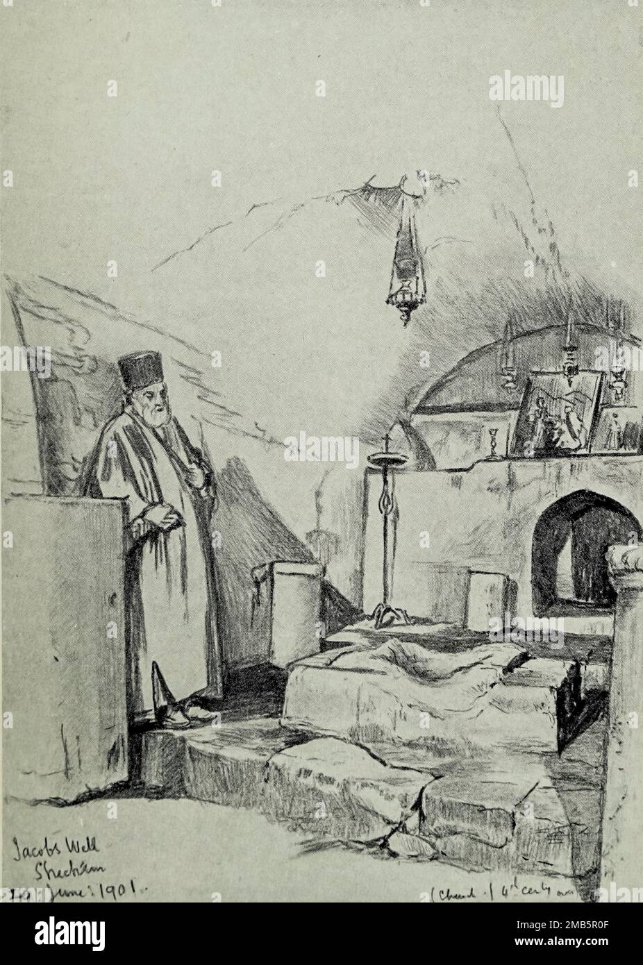 Jacob’s Well at Shechem (Nablus) schizzo di John Fulleylove tratto dal libro ' The Holy Land ' descritto da John Kelman 1864-1929 Data di pubblicazione 1902 Editore Londra : A. & C. Black Foto Stock