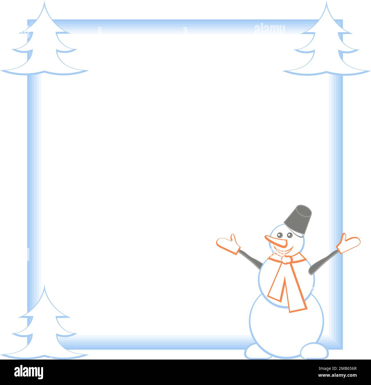 Cornice di Capodanno e Natale con felice pupazzo di neve e albero di Natale Illustrazione Vettoriale