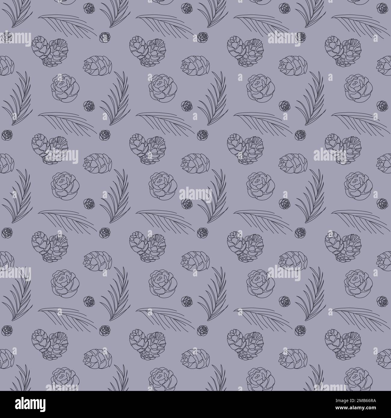 Motivo senza cuciture con coni e rami su blu e grigio sfondo Illustrazione Vettoriale