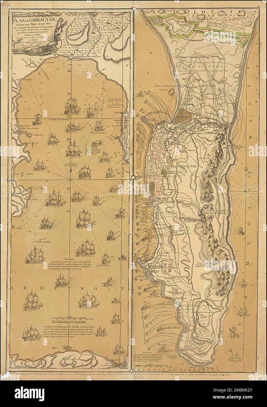 Mappa del Grande Assedio di Gibilterra Foto Stock
