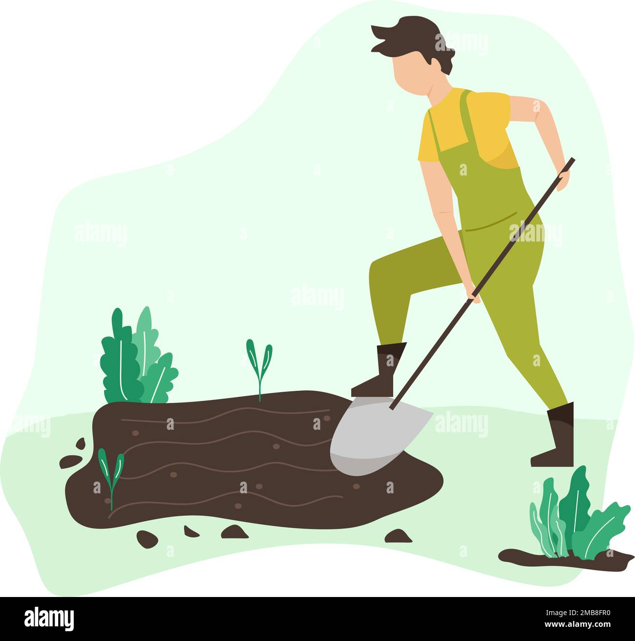 Gente di giardinaggio primavera. piano vettore concetto illustrazione uomini, facendo hobby giardino work.Spring giardinaggio concetto Illustrazione Vettoriale