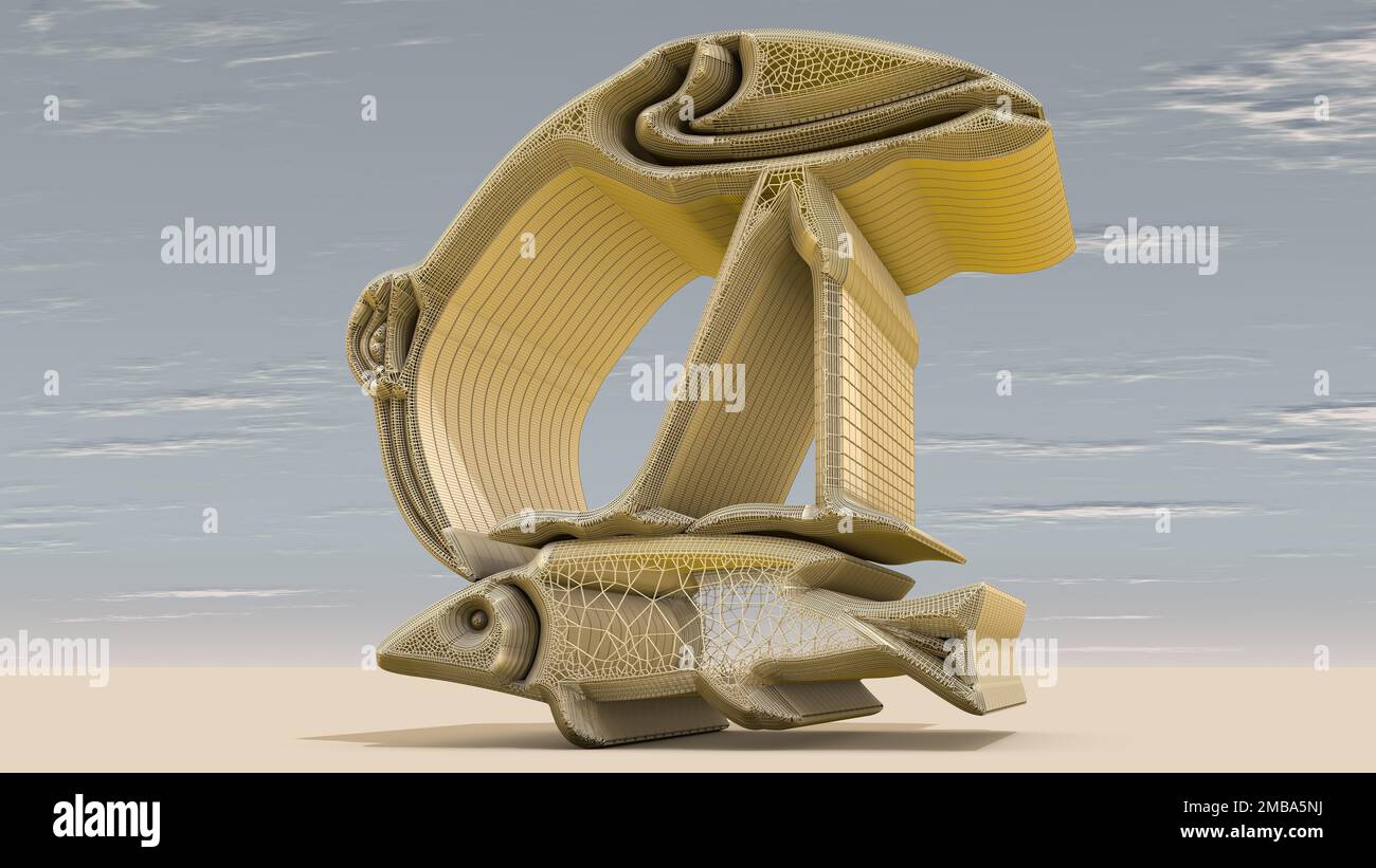 3D Illustrazione di una struttura architettonica basata sugli elementi logografici, sillabici ed alfabetici dell'antico Egitto. Foto Stock