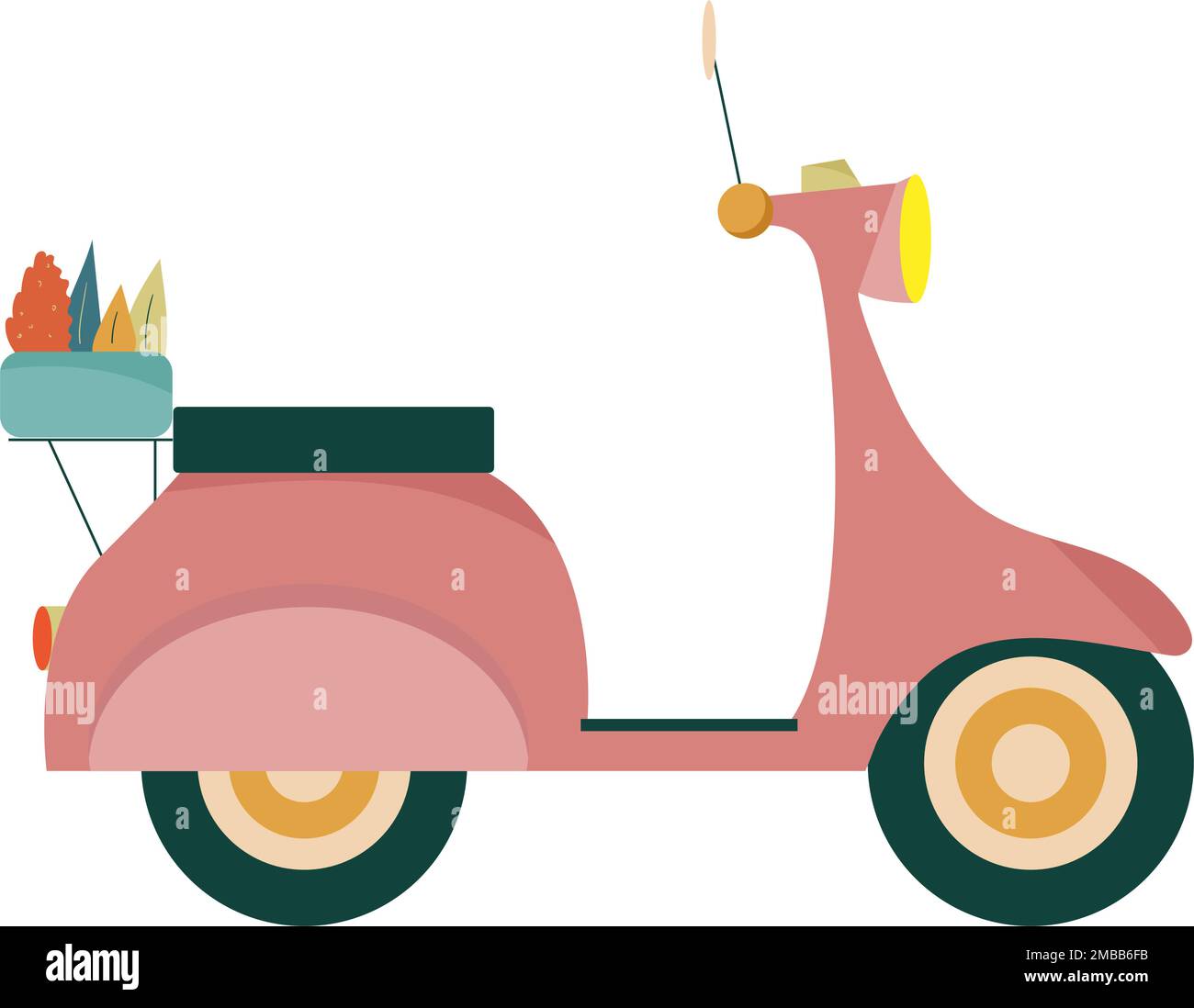 Icona scooter con fiori. stile piatto Illustrazione Vettoriale