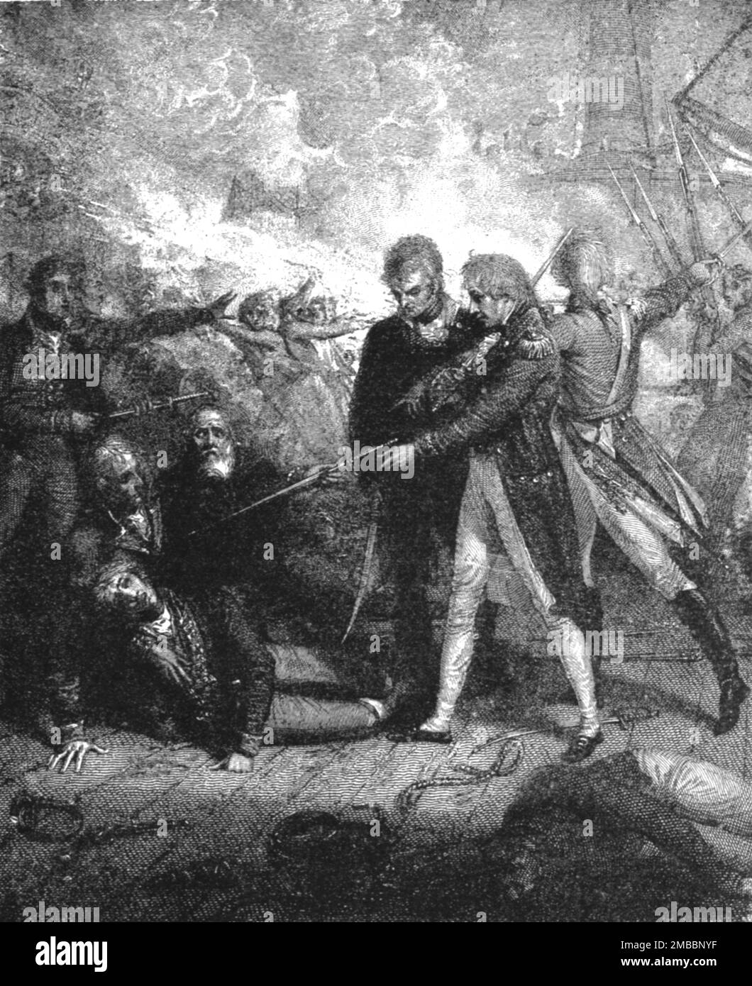 ''la Vittoria al largo di Cape St. Vincent, 14 febbraio 1797, Nelson portava il "San Josef", dopo R. Westall, R.A. ', 1891. Da "The Graphic. Un quotidiano settimanale illustrato", Volume 44. Da luglio a dicembre 1891. Foto Stock