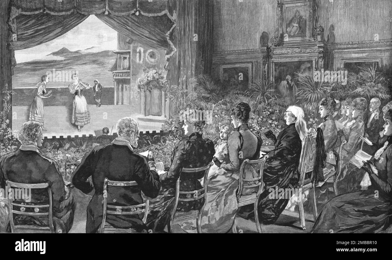 ''l'esecuzione dell'Opera di Mascagni "Cavalleria Rusticana" davanti a sua Maestà nella Camera di Waterloo, Castello di Windsor', 1891. Da "The Graphic. Un quotidiano settimanale illustrato", Volume 44. Da luglio a dicembre 1891. Foto Stock