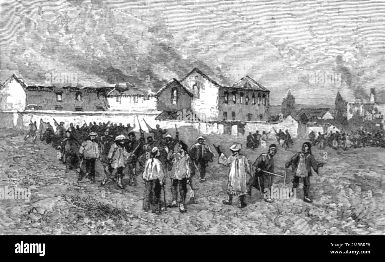 ''gli oltraggi cinesi - le rivolte nelle concessioni estere a Ichang sul fiume Yangtze superiore; Wreck della Sisterhood e dell'Orfanotrofio, e la Missione Episcopale degli Stati Uniti', 1891. Da "The Graphic. Un quotidiano settimanale illustrato", Volume 44. Da luglio a dicembre 1891. Foto Stock