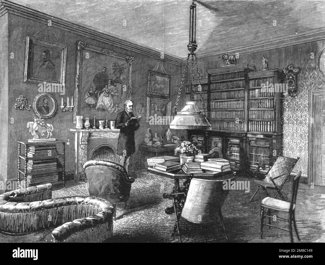 ''la casa di TRH Prince and Princess Christian, The Library, Cumberland Lodge', 1891. Da "The Graphic. Un quotidiano settimanale illustrato", Volume 44. Da luglio a dicembre 1891. Foto Stock