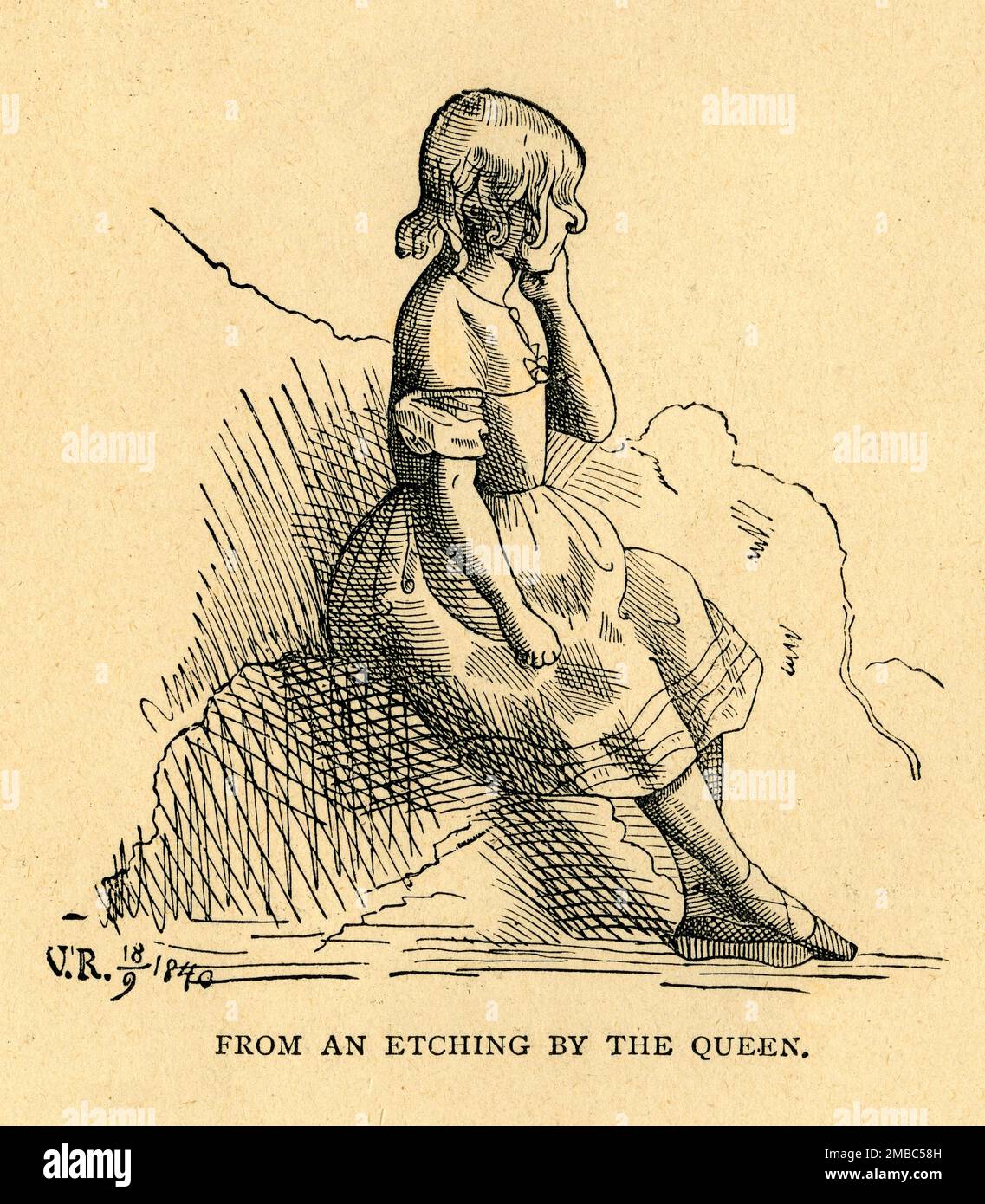 'Da un'incisione della Regina', 1840, (c1897). Piccola ragazza, di Queen Victoria. Da "la determinazione della Regina e il suo Regno doppiamente reale di sessant'anni", di Charles Bullock, B.D. ["Home Words" Publishing Office, Londra, ] Foto Stock