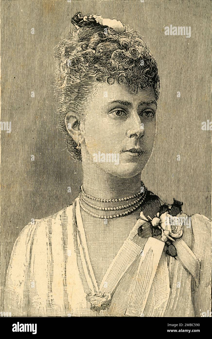 "Principessa Victoria Mary of Teck, Duchessa di York", c1897. Ritratto della futura Regina Maria, Consorte di Giorgio V. incisione dopo una fotografia. Da "la determinazione della Regina e il suo Regno doppiamente reale di sessant'anni", di Charles Bullock, B.D. ["Home Words" Publishing Office, Londra, ] Foto Stock