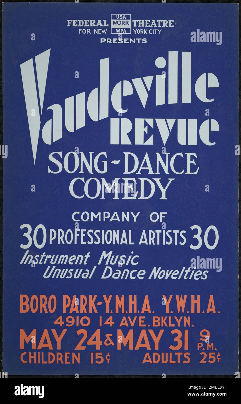 Vaudeville Revue, New York, [1930s]. Il progetto del Teatro Federale, creato dagli Stati Uniti Works Progress Administration nel 1935, è stata progettata per conservare e sviluppare le competenze degli operai teatrali, riutilizzarle in soccorso pubblico, e per portare il teatro a migliaia negli Stati Uniti che non avevano mai visto prima spettacoli teatrali dal vivo. Foto Stock