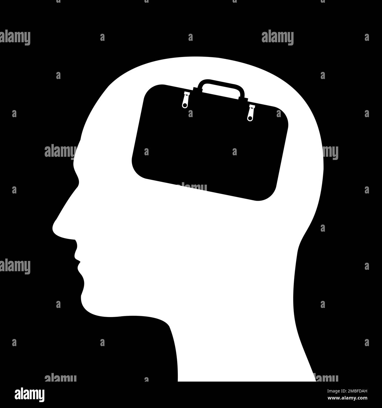 Bagaglio e bagaglio in testa - carico mentale, emotivo e psichico in mente e pensiero. Lotta psicologica, problema e difficoltà. Vettore i Foto Stock