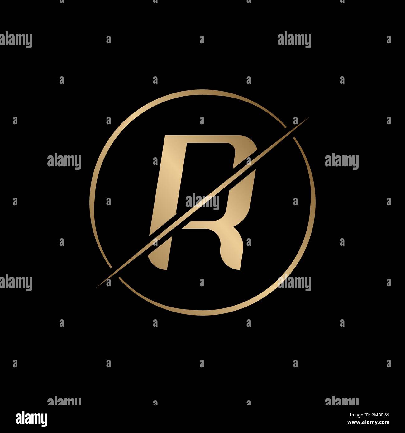 Logo lettera R a forma di cerchio. Modello vettoriale per il design del logo Creative R moderno. Elegante design di identità in colore oro. Illustrazione Vettoriale