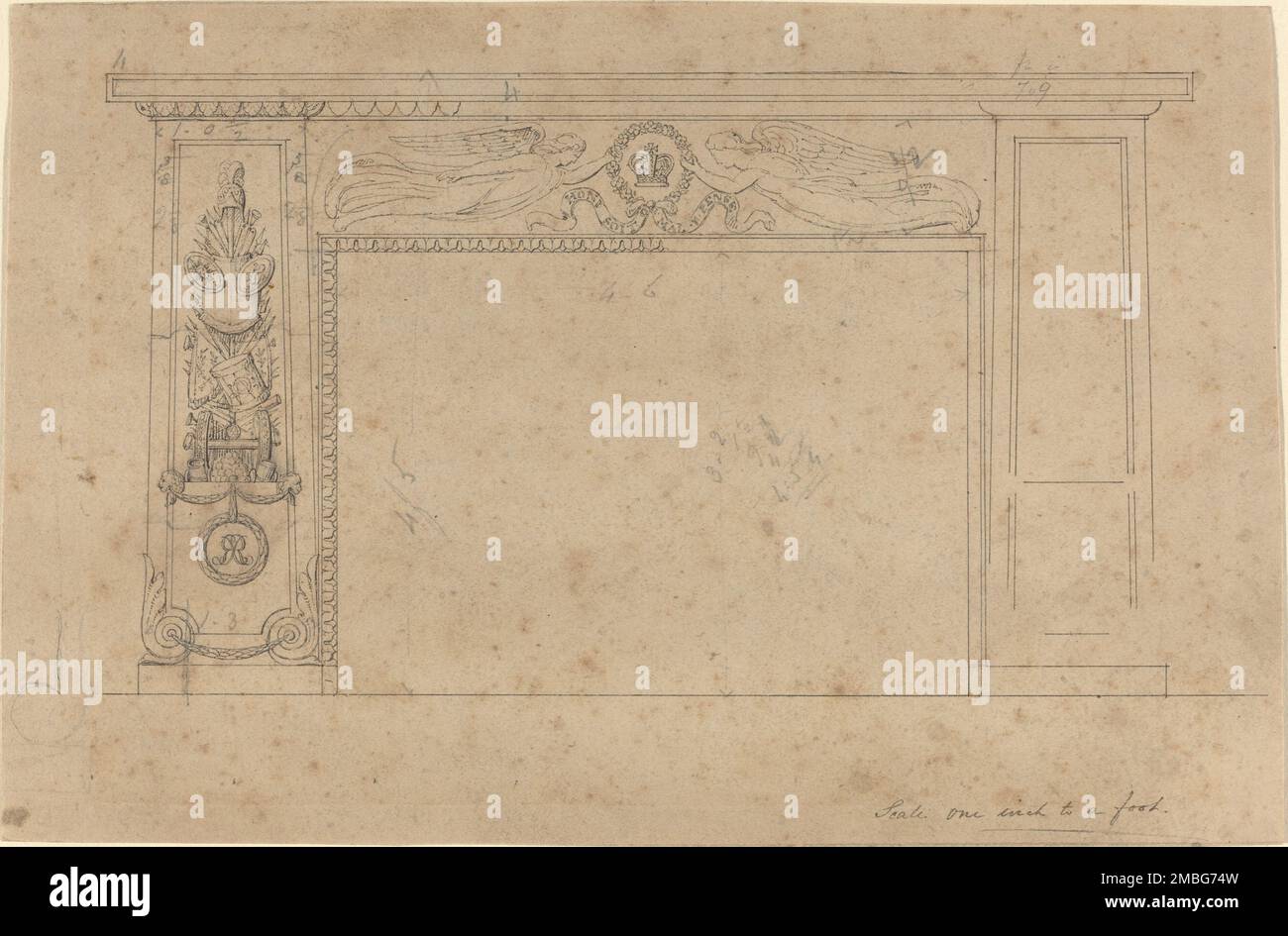 Design per il pezzo di Chimney nella Sala del Trono, Buckingham Palace, 1820/1826. Foto Stock