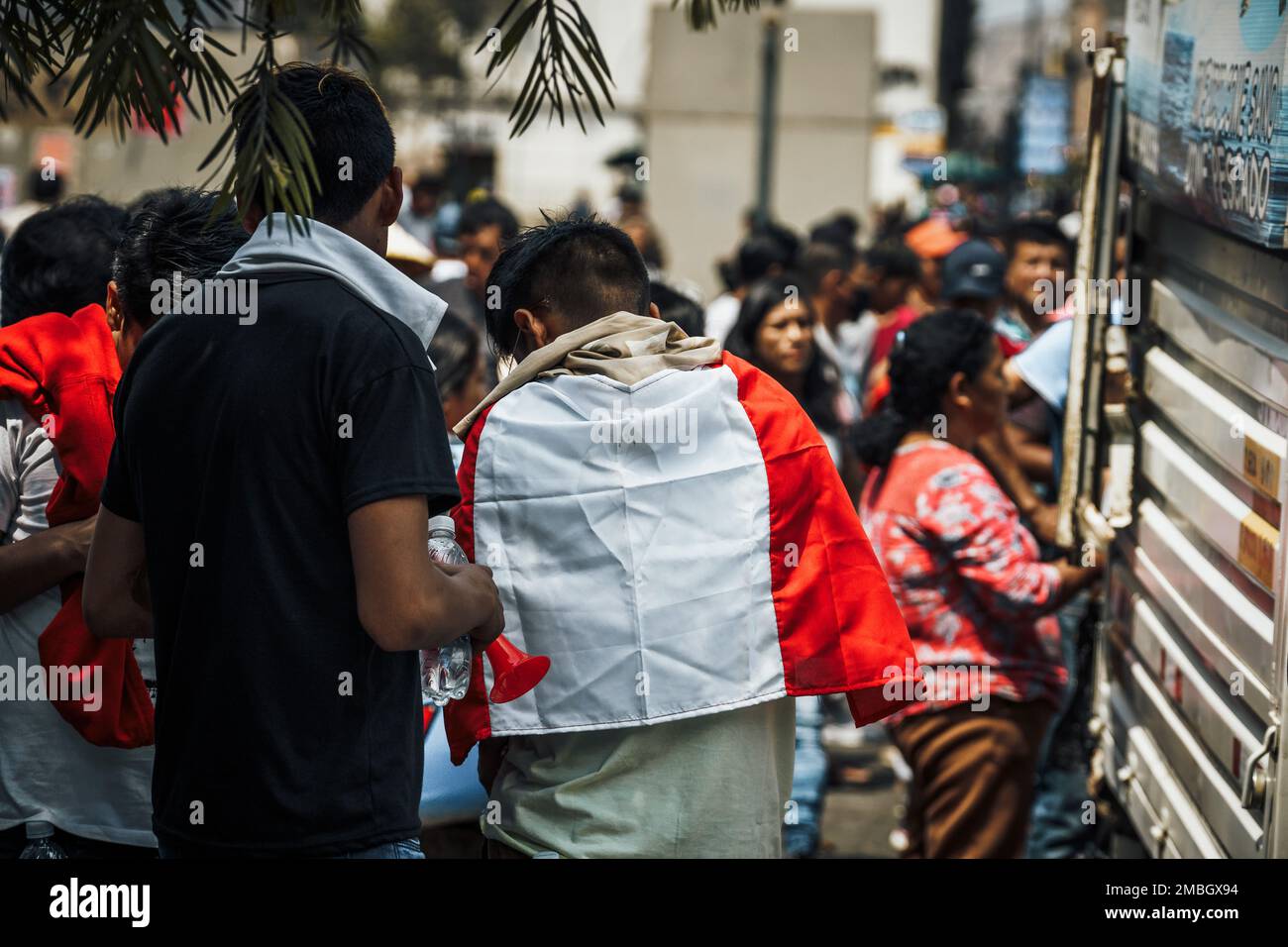 Lima, Perù - 20 gennaio 2023: Proteste per le strade di Lima Foto Stock