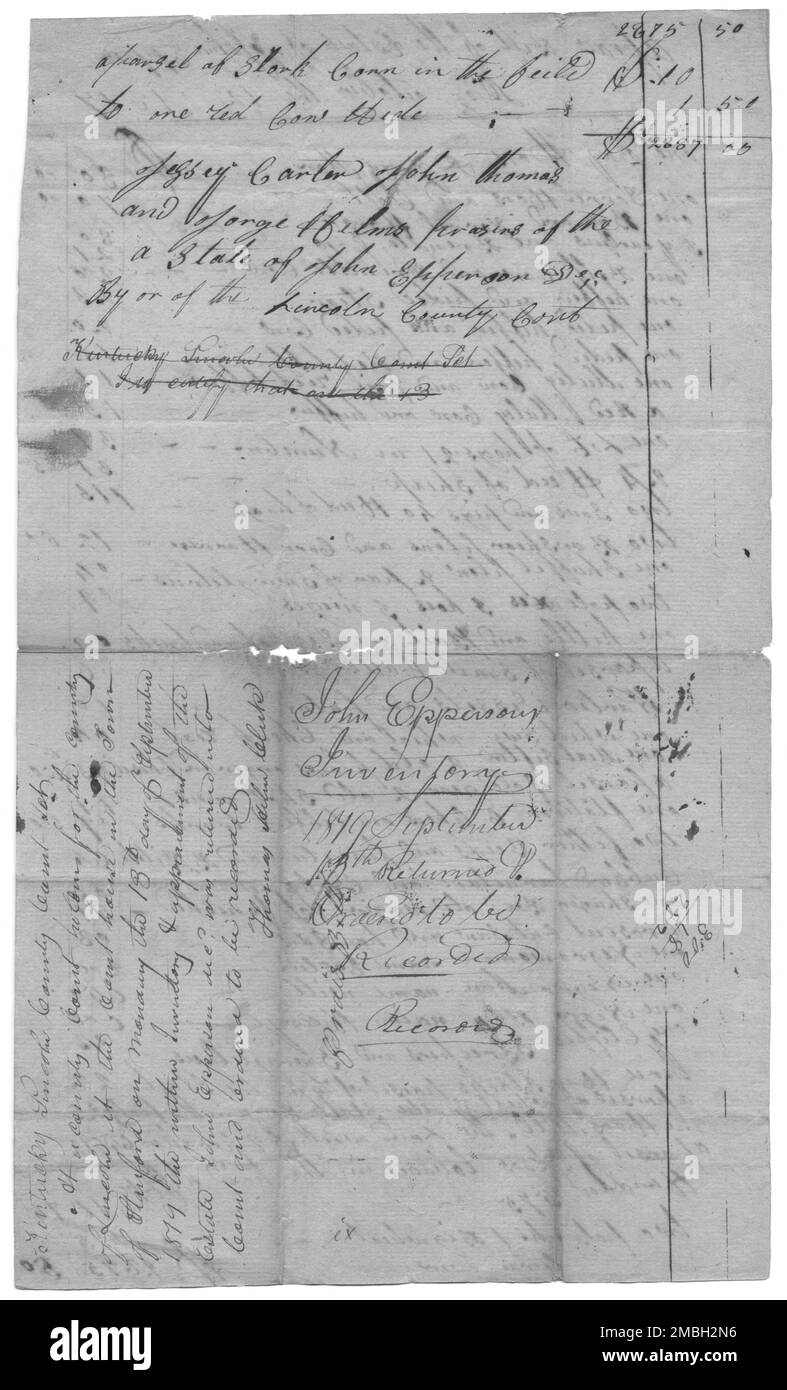 Assessment [assessment]; Bill of the Estate of John Epperson, 1817-10-12. Contea di Lincoln, Kentucky. Foto Stock
