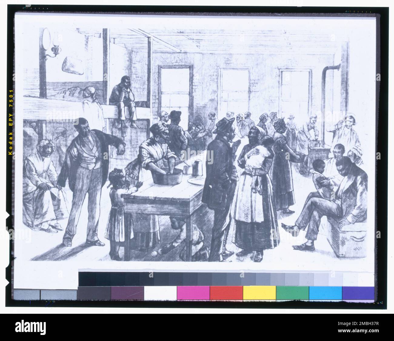 New York City- rifugiati colorati dall'Arkansas in attesa di trasporto in Liberia presso la Mount Olivet Baptist Chapel, 1880-04-24. Foto Stock