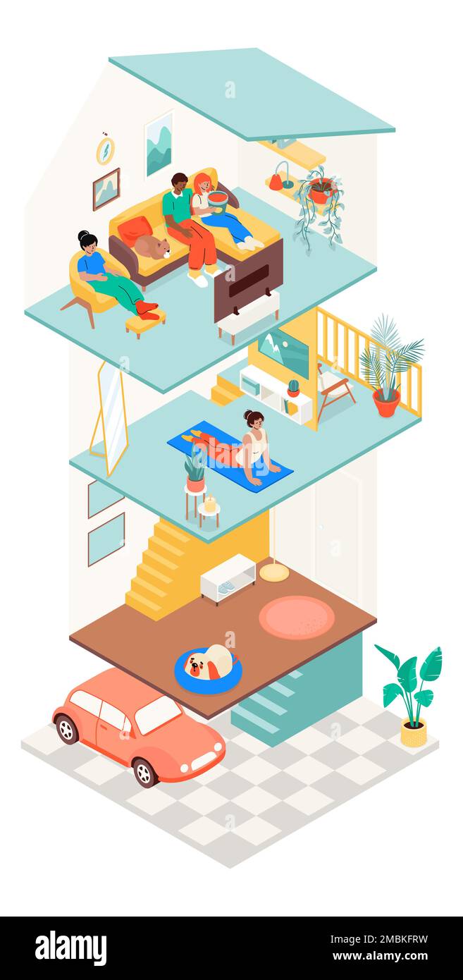 Edificio a piu' piani - illustrazione di stile moderno e piano Illustrazione Vettoriale
