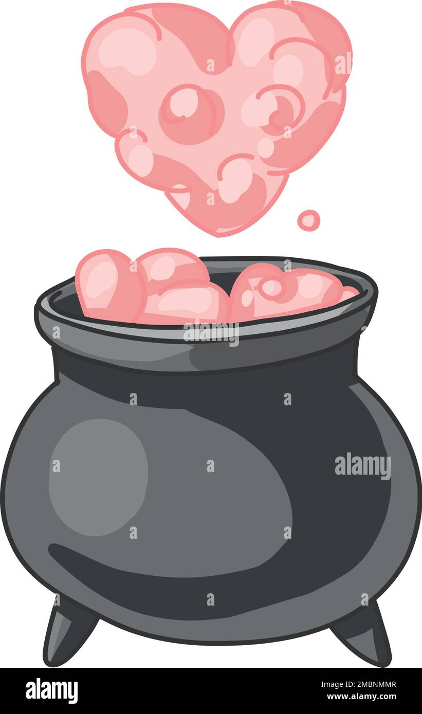 Cauldron della strega, una pozione d'amore, Clipart di San Valentino Creepy, Spoky Valentine, adesivi digitali Goth pastello, vettore alternativo di San Valentino EPS10 Illustrazione Vettoriale