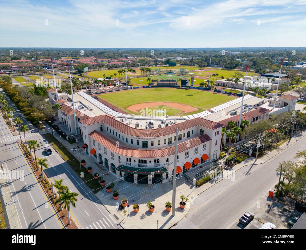 Sarasota, FL, USA - 18 gennaio 2023: Fotografia aerea ed Smith Stadium Foto Stock