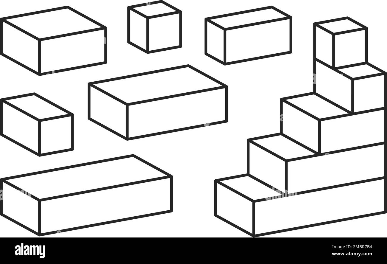 Mattone di costruzione di giocattolo di plastica o blocco impostato in vettore di contorno Illustrazione Vettoriale