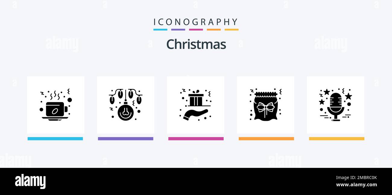 Pacchetto icone Christmas Glyph 5 incluso regalo. caramelle. luci. borsa. mano. Icone creative Design Illustrazione Vettoriale