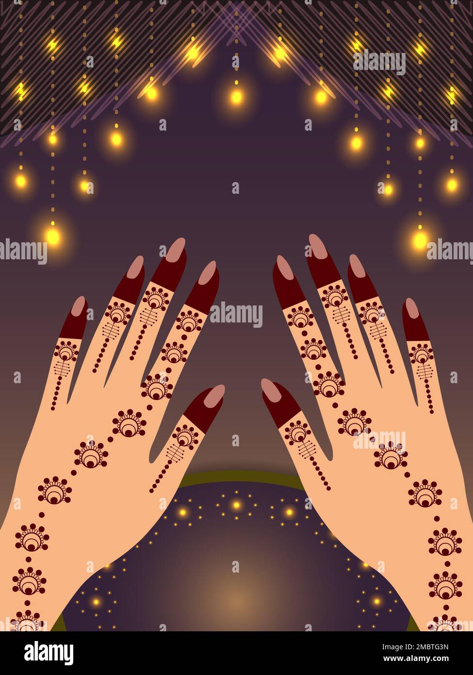 Henna Mehndi Hands Vector Illustration, Henna disegnata a mano Vector Design sfondo Foto Stock
