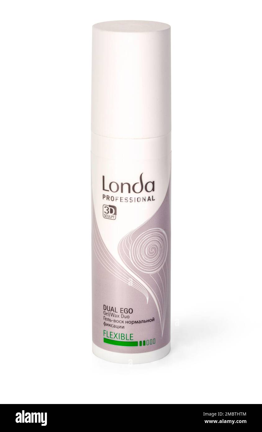 CHISINAU, MOLDOVA - Marzo 06 2016: LONDA spray gel flessibile per capelli. Londacare Hair Rebuilder Intensive Mask, isolata su sfondo bianco Foto Stock