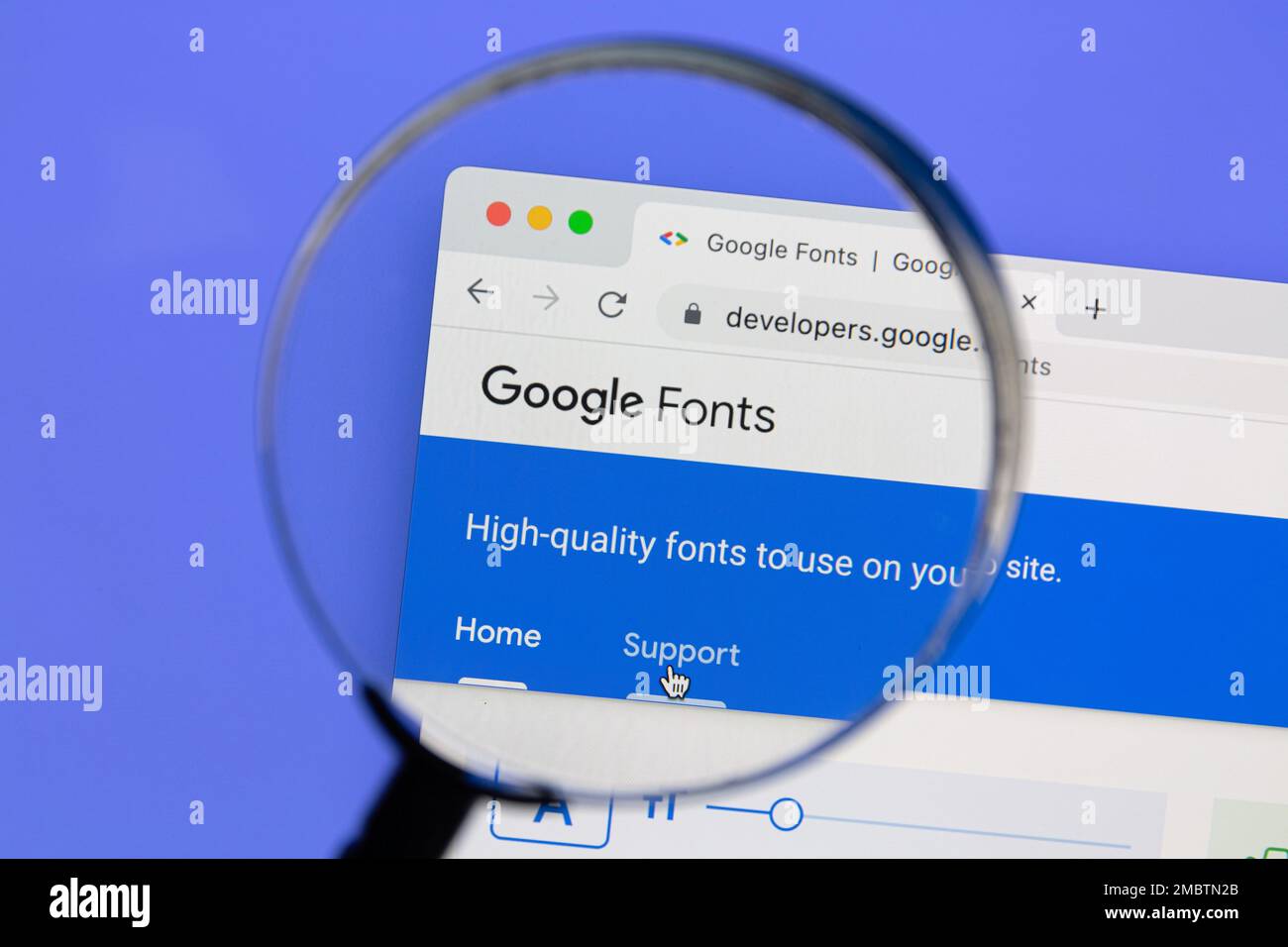Ostersund, Svezia - 9 dicembre 2022: Sito Web di Google Fonts sullo schermo di un computer. Google Fonts è un font per computer e un servizio di font Web di proprietà di Google. Foto Stock