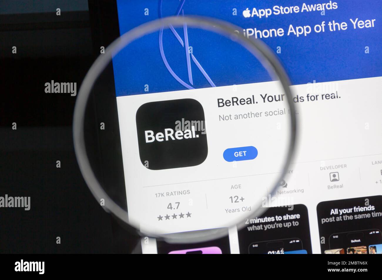 Ostersund, Svezia - 15 dicembre 2022: BeReal app. BeReal è un'app di social media francese rilasciata nel 2020. Foto Stock