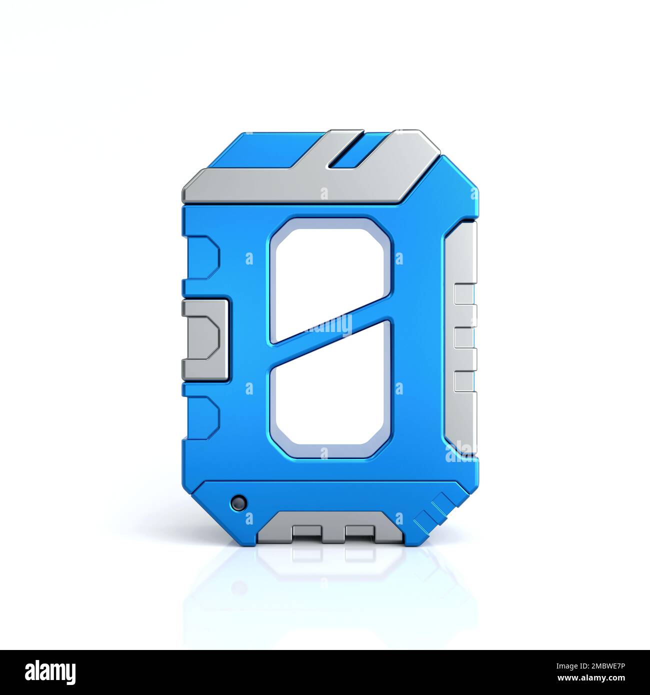 Logo sci-fi numero zero 3D. Carattere alfabetico astratto della texture della Cyber Technology. Illustrazione del carattere tipografico numero 0 metallizzato Hi tech, blu Foto Stock