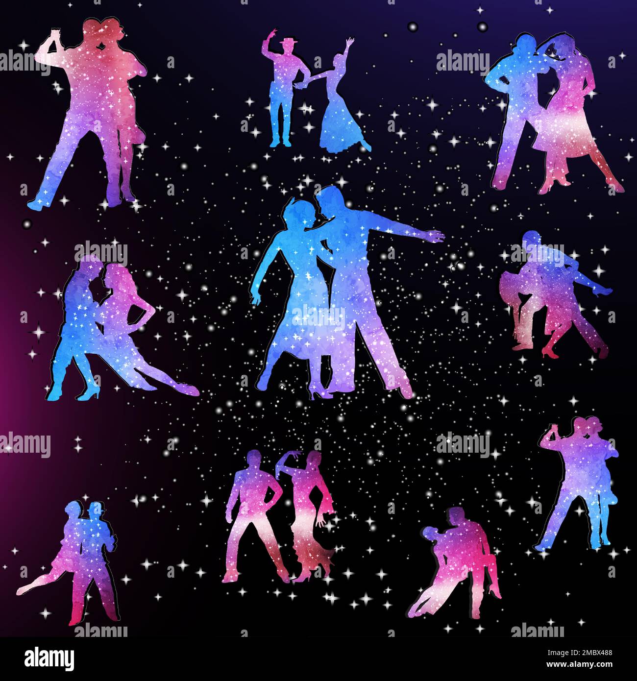 Latin Tango Rumba Salsa Waltz Cha Cha Dancer Couple Competition on glitter Shiny Sparkle background Illustrazione Vettoriale