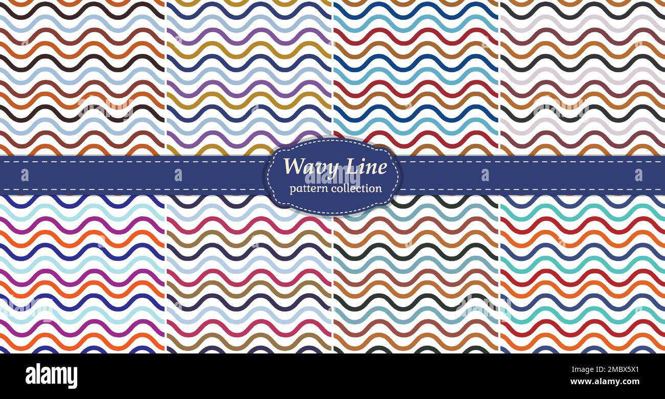 Set di raccolta di motivi a linee ondulate colorate Illustrazione Vettoriale