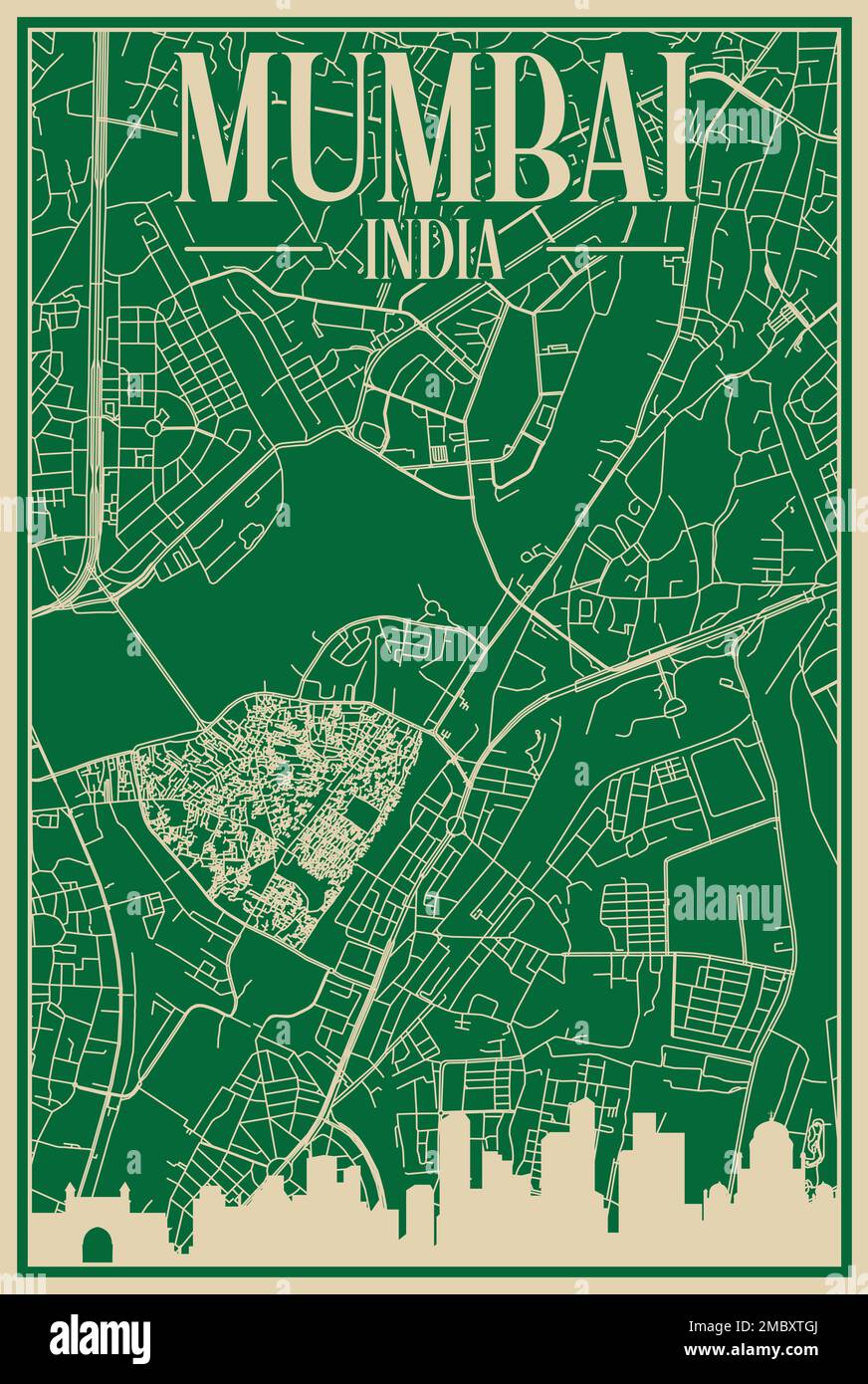 Road network poster del centro di MUMBAI, INDIA Illustrazione Vettoriale