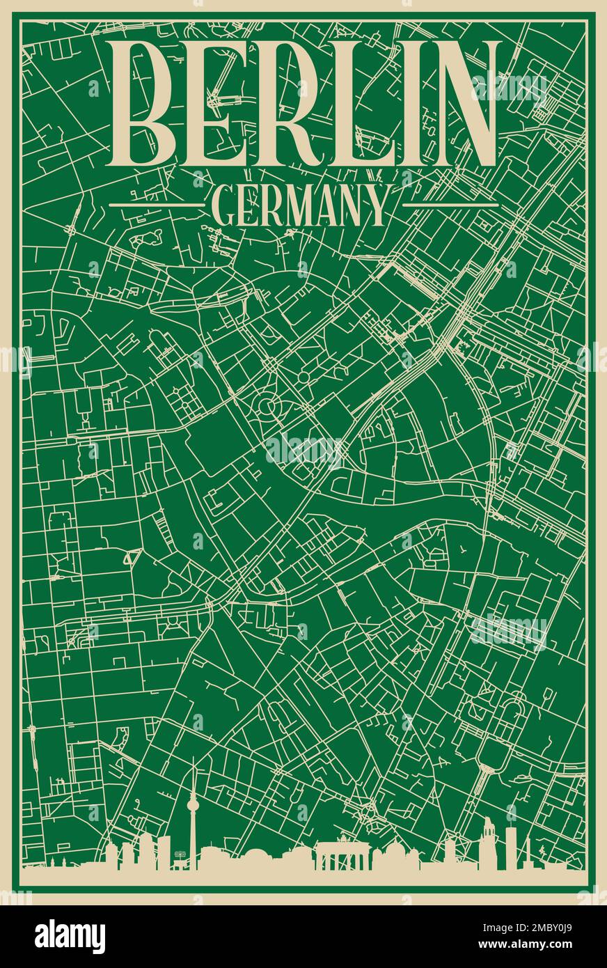 Poster della rete stradale del centro DI BERLINO, GERMANIA Illustrazione Vettoriale