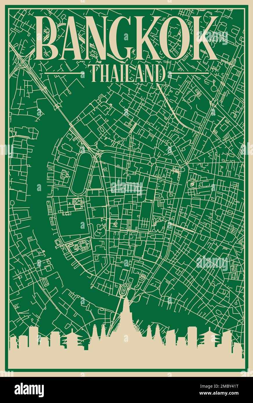 Poster della rete stradale del centro DI BANGKOK, THAILANDIA Illustrazione Vettoriale