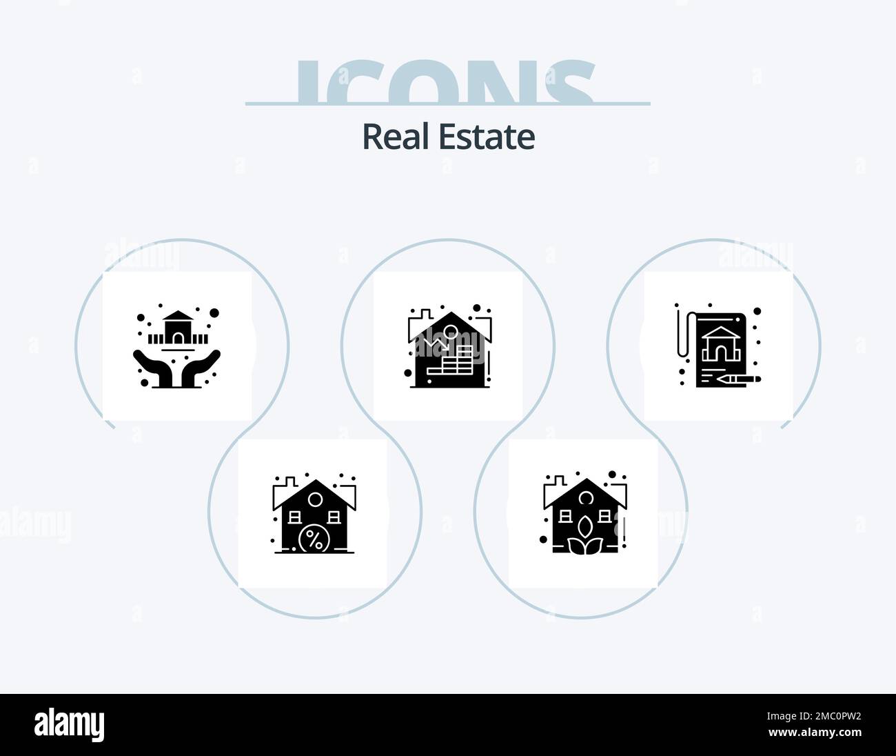 Real Estate Glyph icona Pack 5 icona Design. proprietà. risorsa. protezione. reale. estate Illustrazione Vettoriale